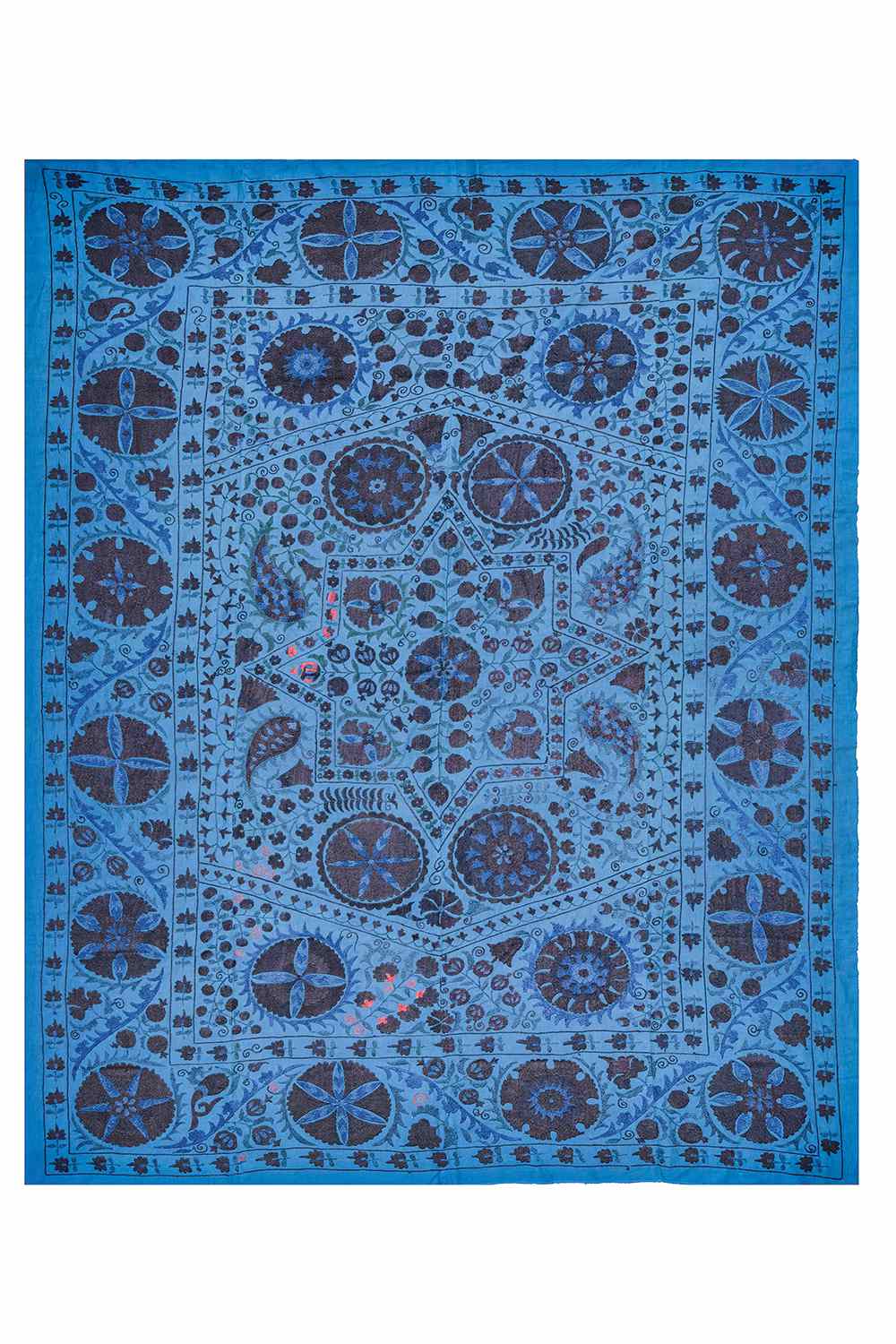 Vintage Overdyed Uzbek Suzani Hand Embroidered Textile – Ocean Blue