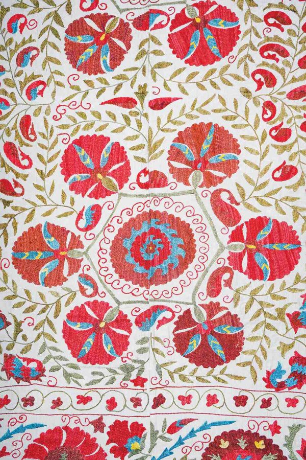 Vintage Uzbek Suzani Hand Embroidered Textile - Springtime