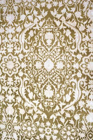 Mustard Green and Silver handcrafted Transitional Carpets made from Silk and Wool by Carpet Cellar