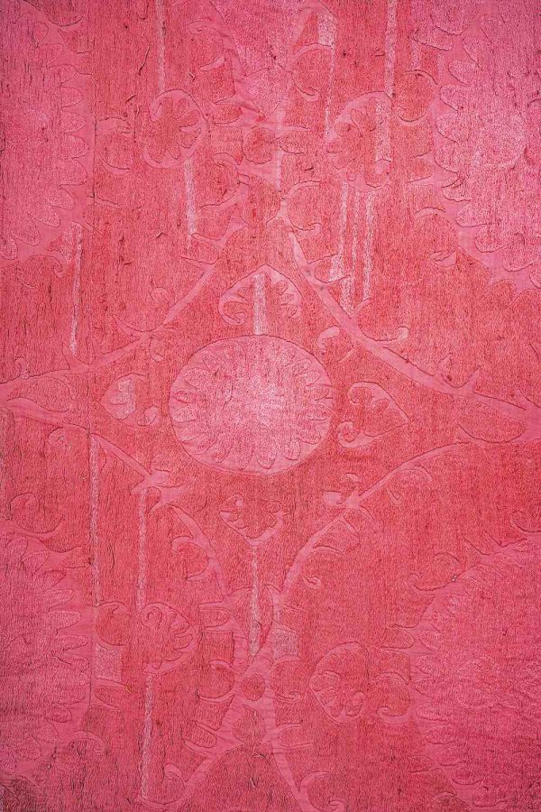 Vintage Overdyed Uzbek Suzani Hand Embroidered Textile - Carmine