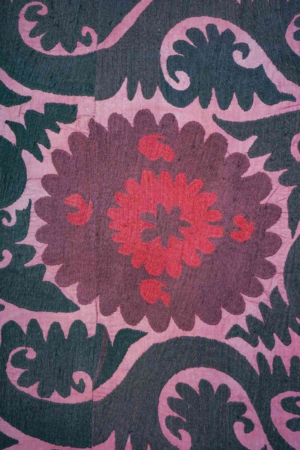 Vintage Uzbek Suzani Embroidered Textile - Curvilinear