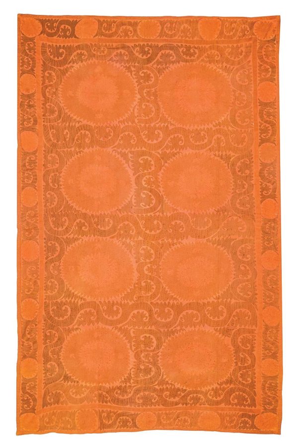 Overdyed Uzbek Suzani Embroidered Textile - Rustic Orange