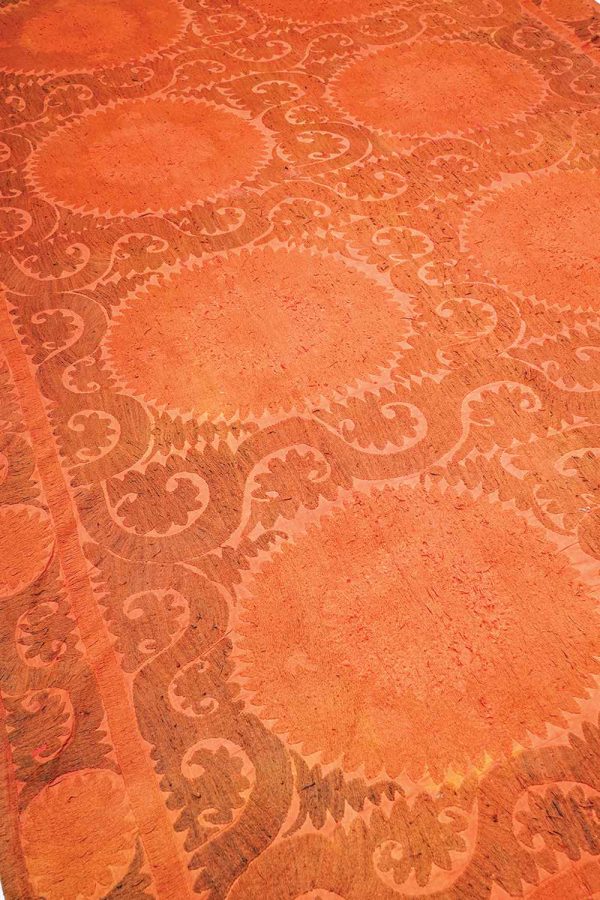 Overdyed Uzbek Suzani Embroidered Textile - Rustic Orange