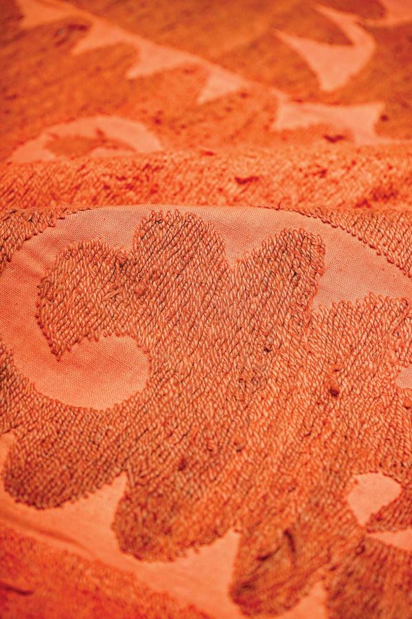 Overdyed Uzbek Suzani Embroidered Textile - Rustic Orange