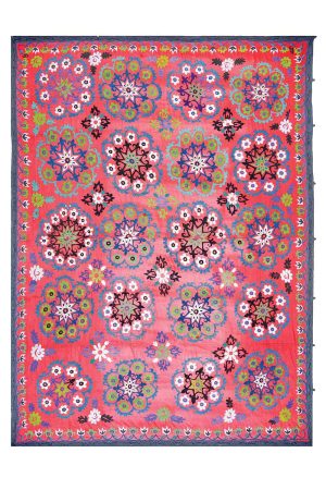Vintage Uzbek Suzani Hand Embroidered Textile - Stars