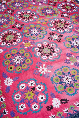 Pink and Dark blue handcrafted Textiles made from Cotton and Silk by Carpet Cellar