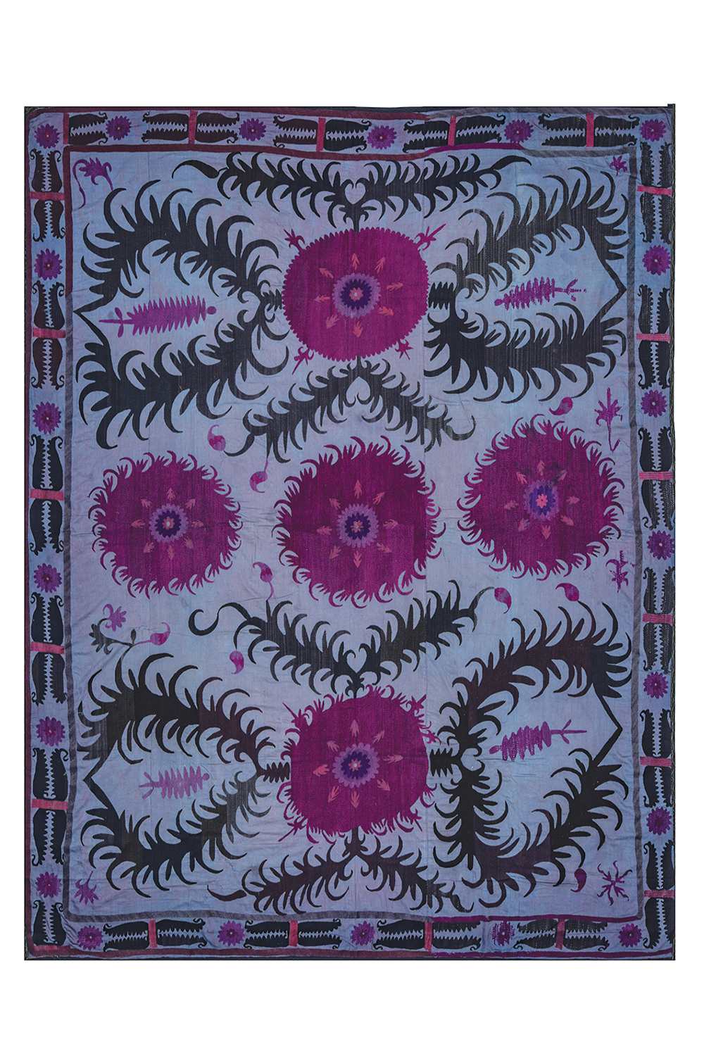 Vintage Uzbek Suzani Hand Embroidered Textile – Ferns