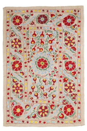 Vintage Uzbek Suzani Embroidered Textile - Pomegranate