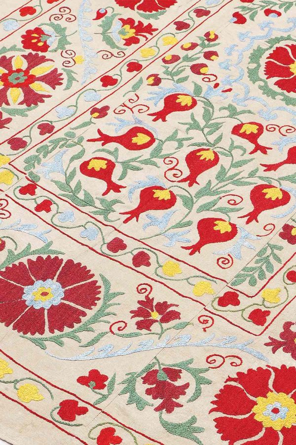 Vintage Uzbek Suzani Embroidered Textile - Pomegranate