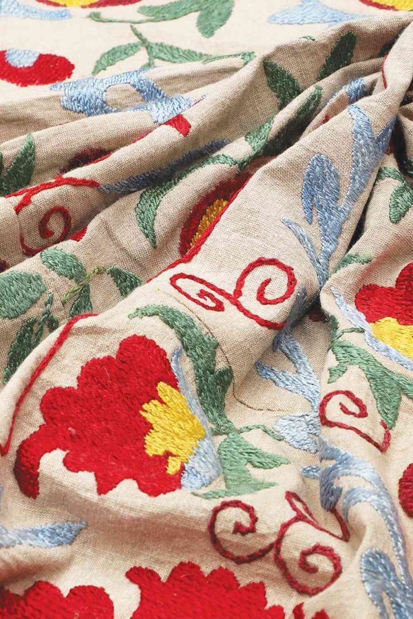 Vintage Uzbek Suzani Embroidered Textile - Pomegranate