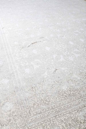 Off White and Silver handcrafted Transitional Carpets made from Silk and Wool by Carpet Cellar