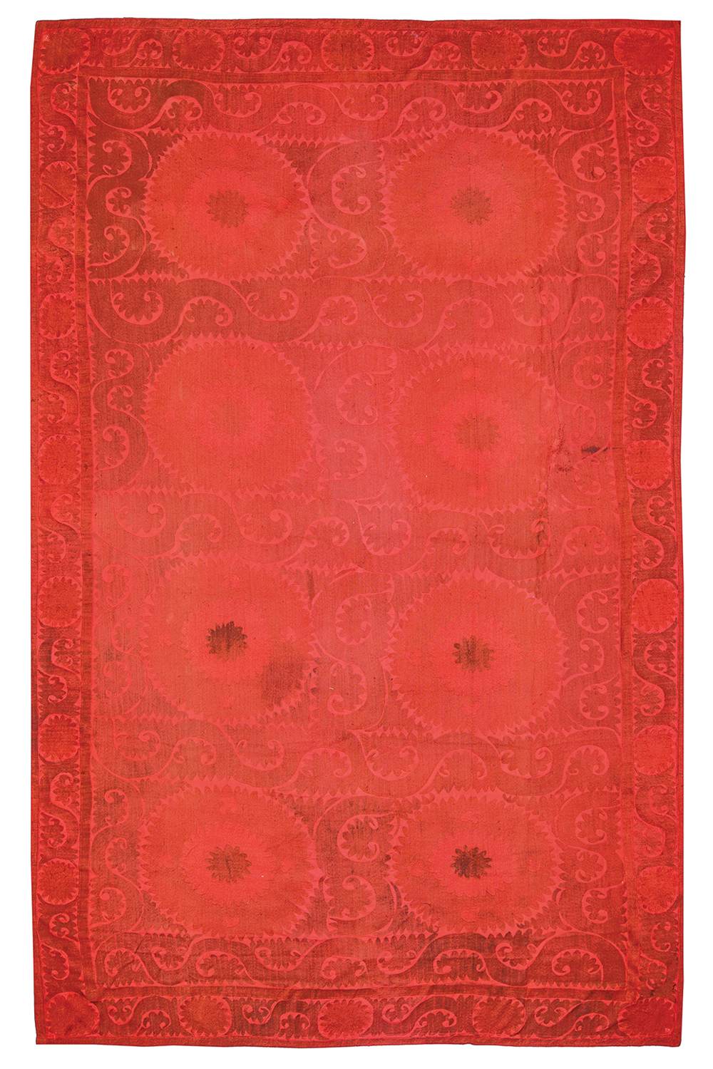 Vintage Uzbek Suzani Embroidered Textile – Vermillion (Overdyed)