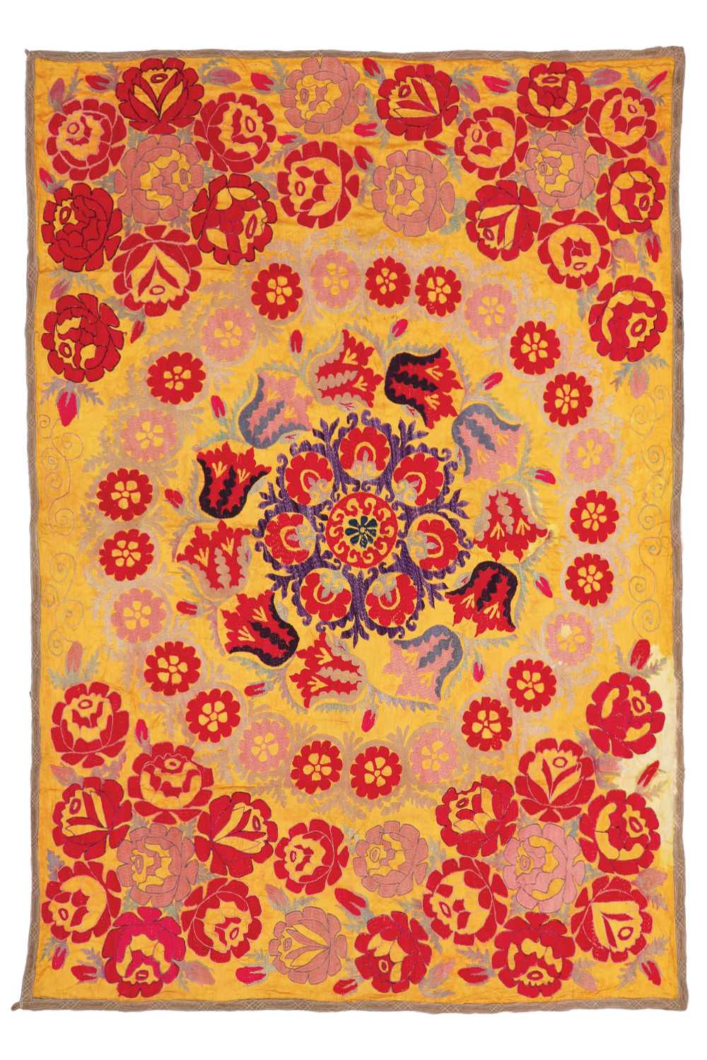 Vintage Uzbek Suzani Embroidered Textile – Sunrise