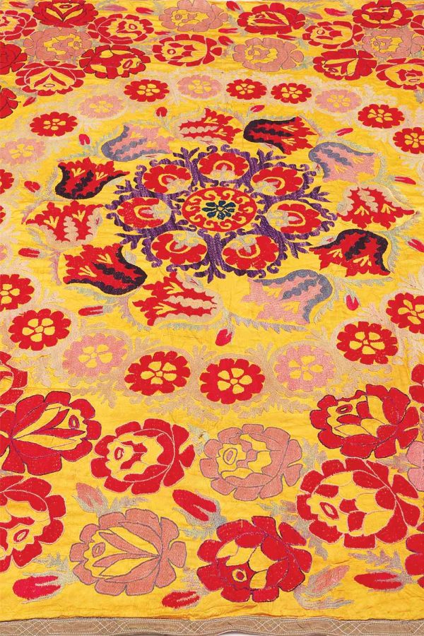 Vintage Uzbek Suzani Embroidered Textile - Sunrise