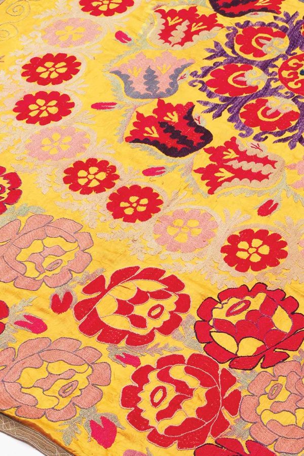 Vintage Uzbek Suzani Embroidered Textile - Sunrise