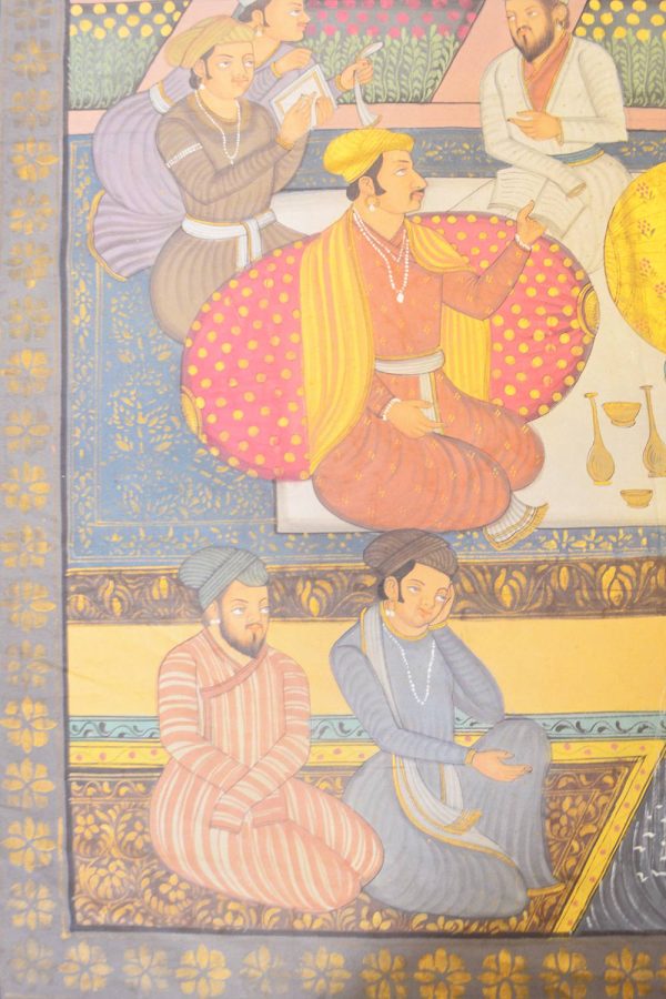 Mughal Miniature on Linen - Court Scene