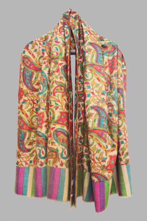 Shahmina Kalamkari Embroidered Palladar Shawl - Paisley Passion