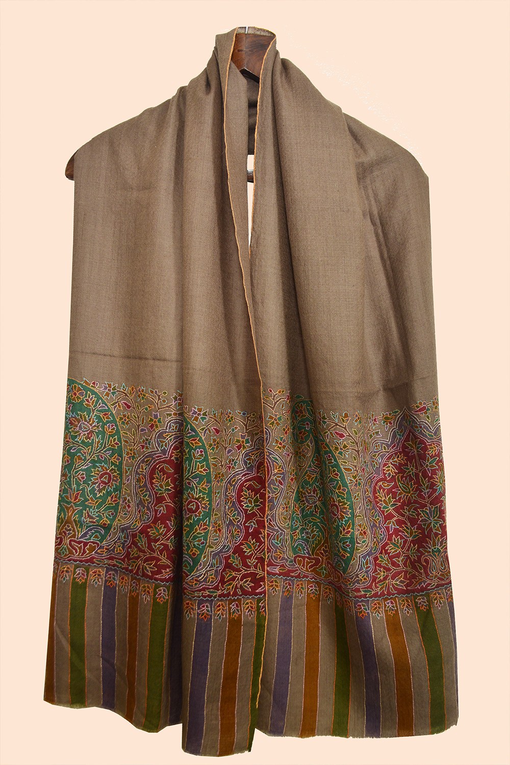 Shahmina Print Embroidered Palladar Stole – Mocha