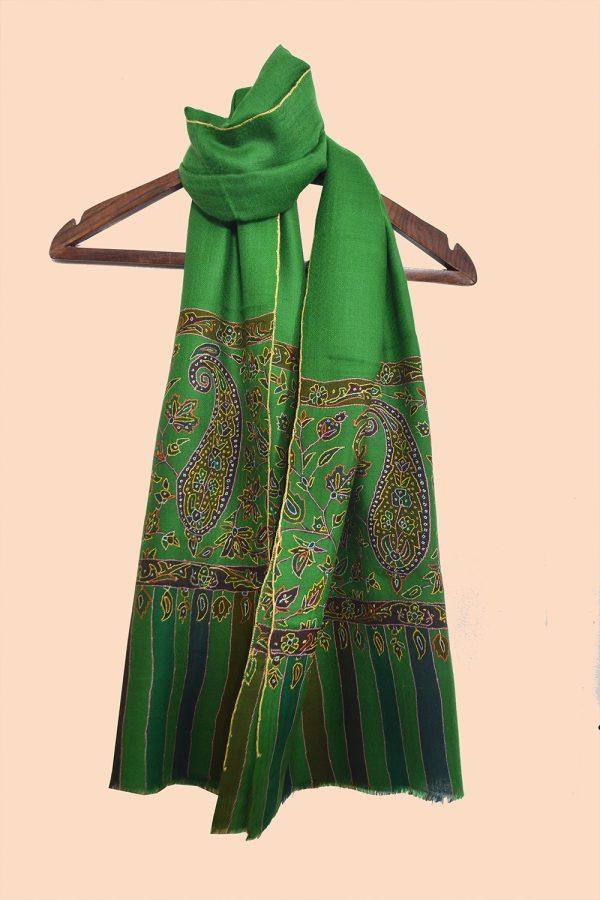 Shahmina Print Embroidered Palladar Stole - Emerald