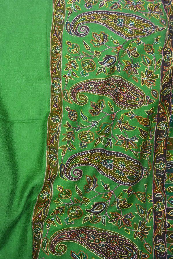 Shahmina Print Embroidered Palladar Stole - Emerald