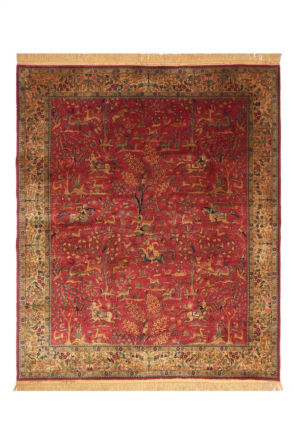 Vintage Tabriz Hunting Scene - Madder
