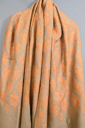 Light Weight Shahmina Jaldar Shawl - Orange Patterns